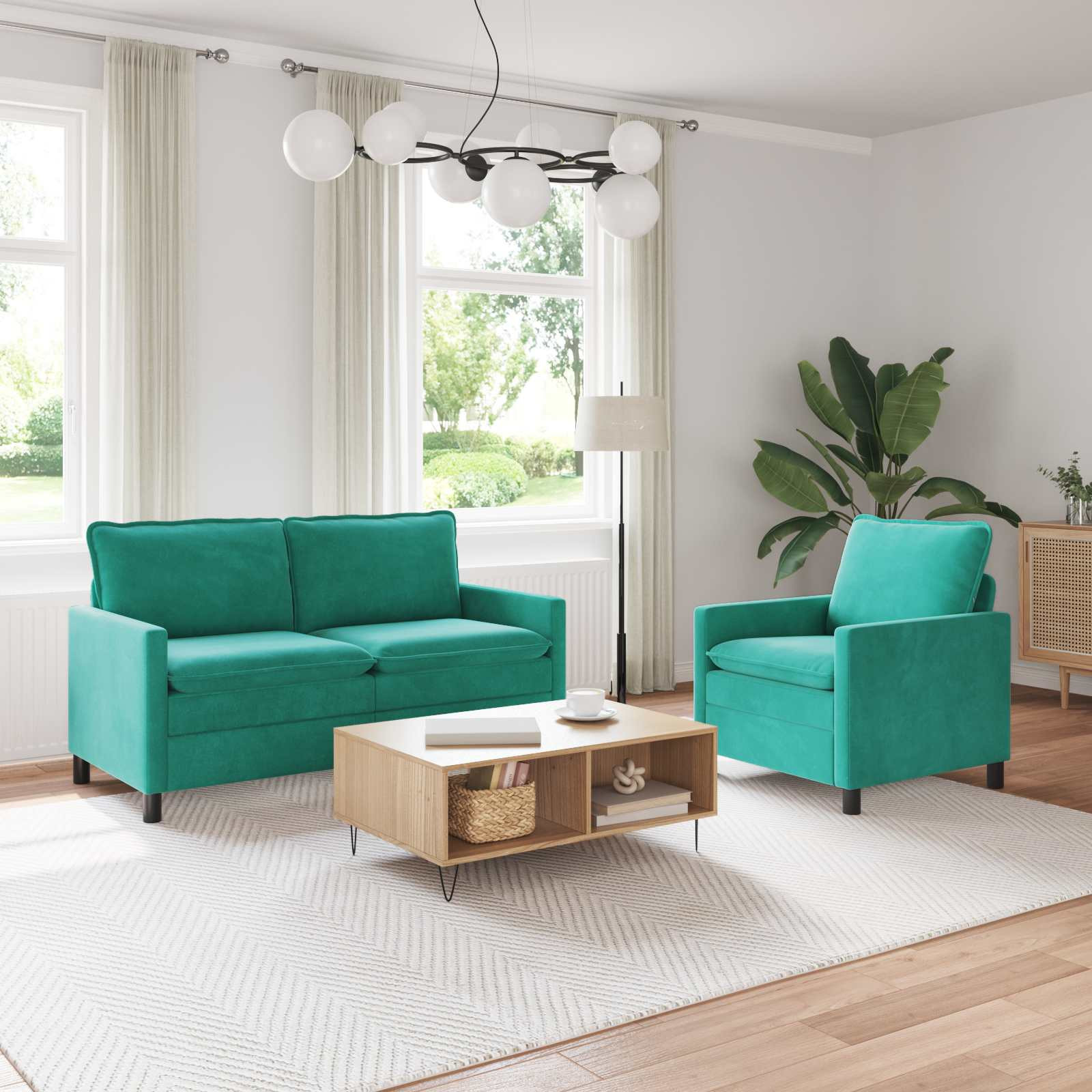 vidaXL Sofa Set 2 pcs Türkis Samt