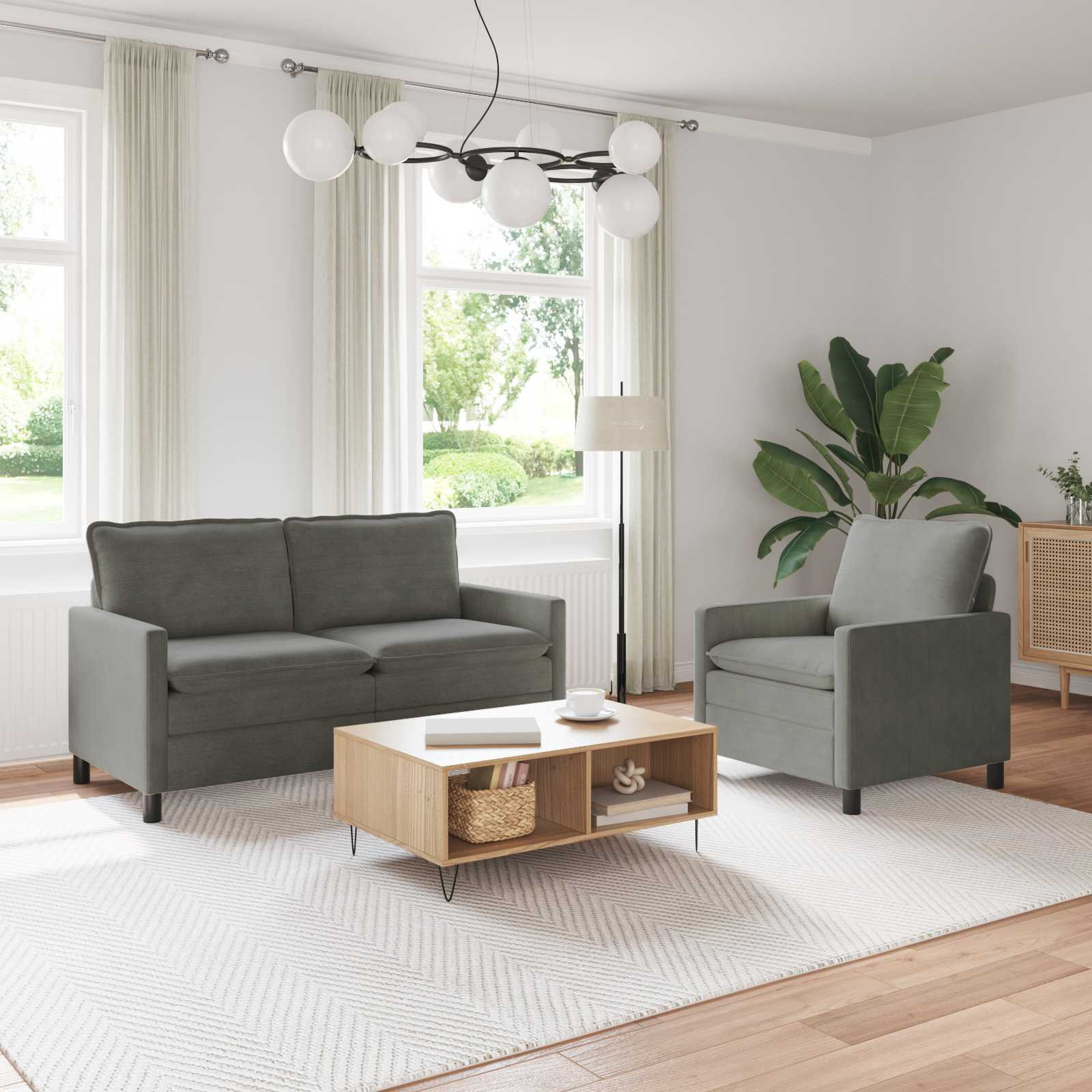 vidaXL Sofa Set 2 pcs Hellgrau Stoff