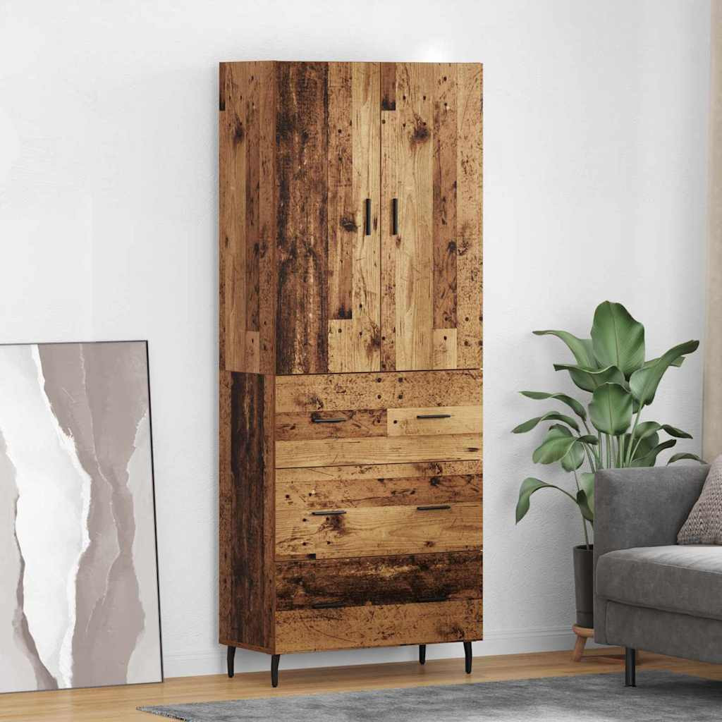 vidaXL Highboard mit Schubladen 2 pcs Altholz Engineered Wood und Glas