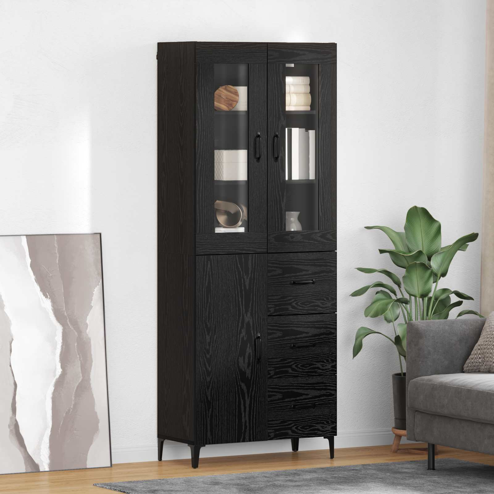 vidaXL Highboard Schwarz Eichen-Optik 69,5 x 34 x 180 cm Holzwerkstoff