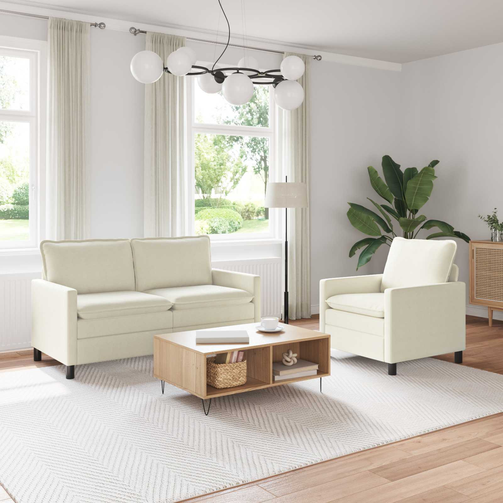 vidaXL Sofa Set 2 pcs Creme Stoff