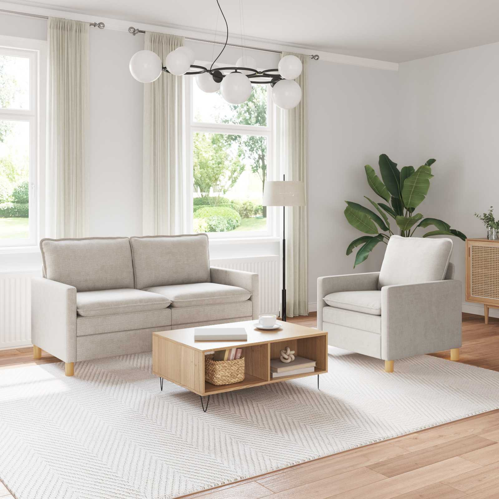 vidaXL Sofa Set 2 pcs Creme Polyester