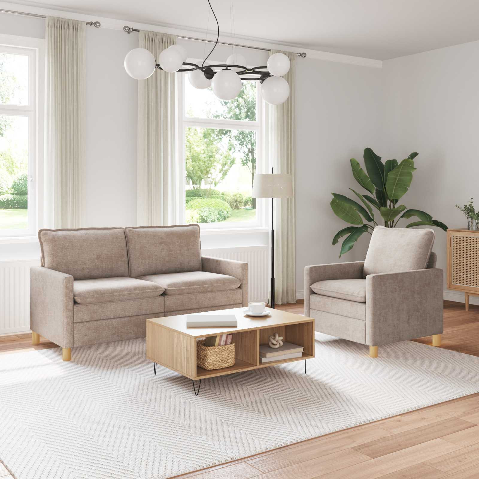 vidaXL Sofa Set 2 pcs Beige Polyester