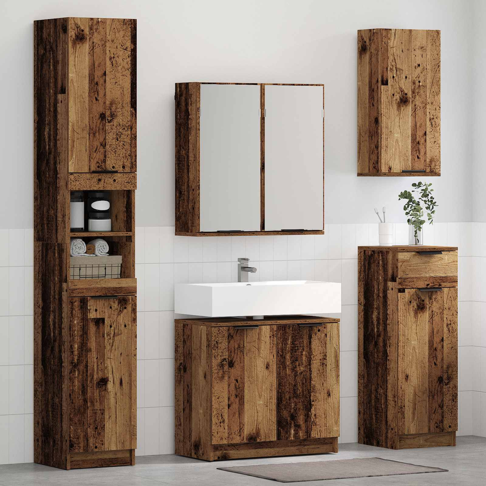 vidaXL Badezimmermöbel-Set mit Schubladen 3 pcs Altholz Holzwerkstoff