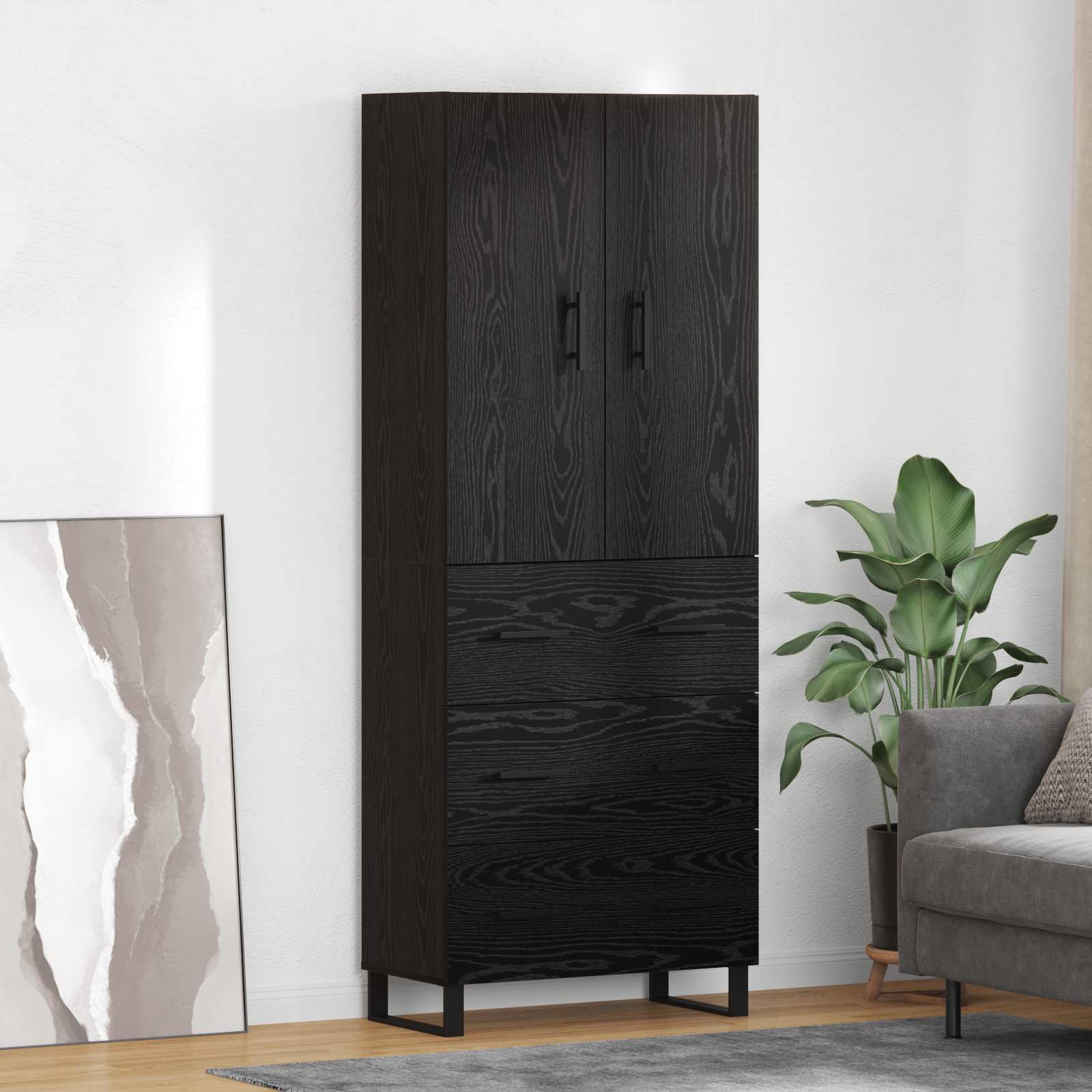 vidaXL Highboard 2 pcs Schwarz Eichen-Optik 69,5 x 34 x 180 cm