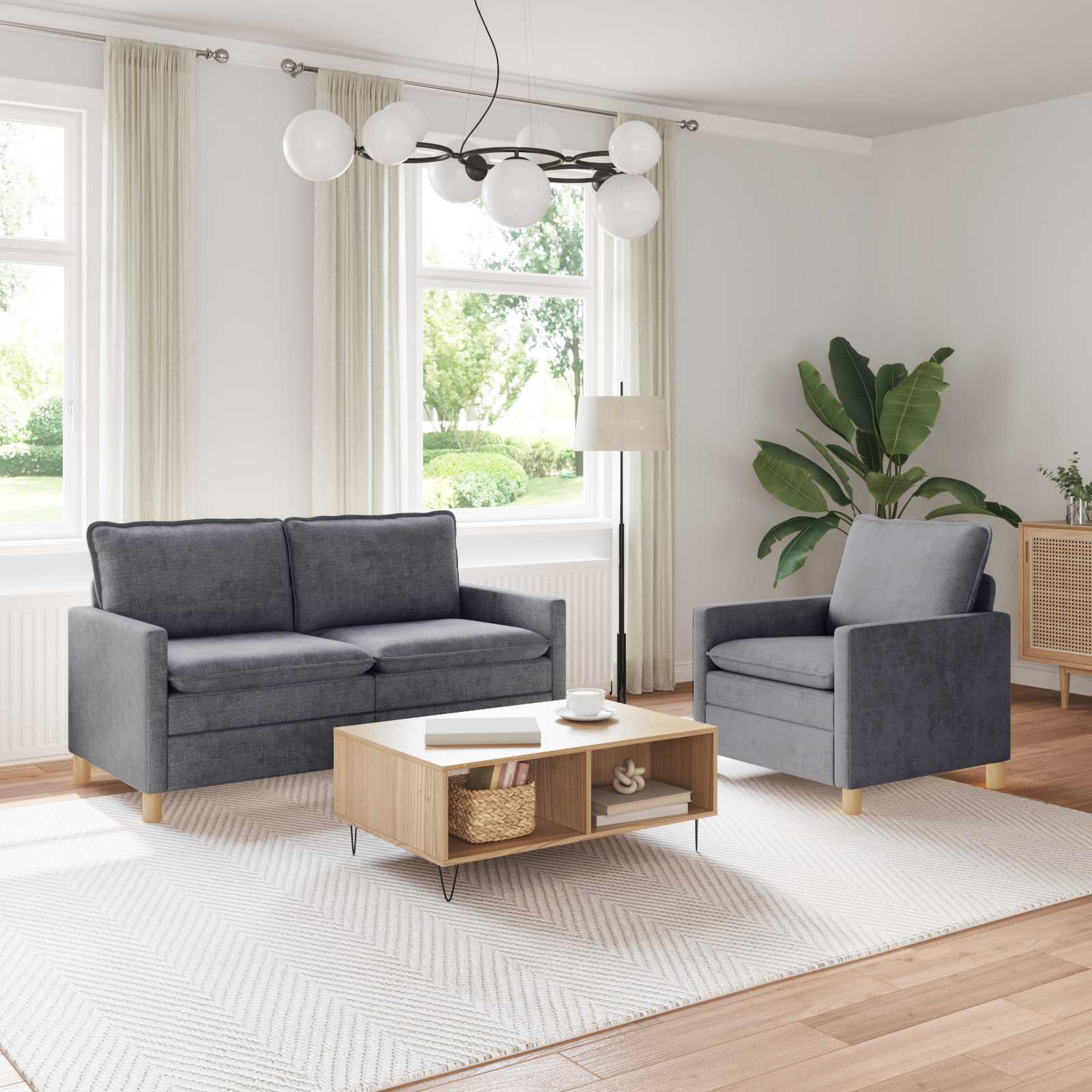 vidaXL Sofa Set 2 pcs Hellgrau Polyester