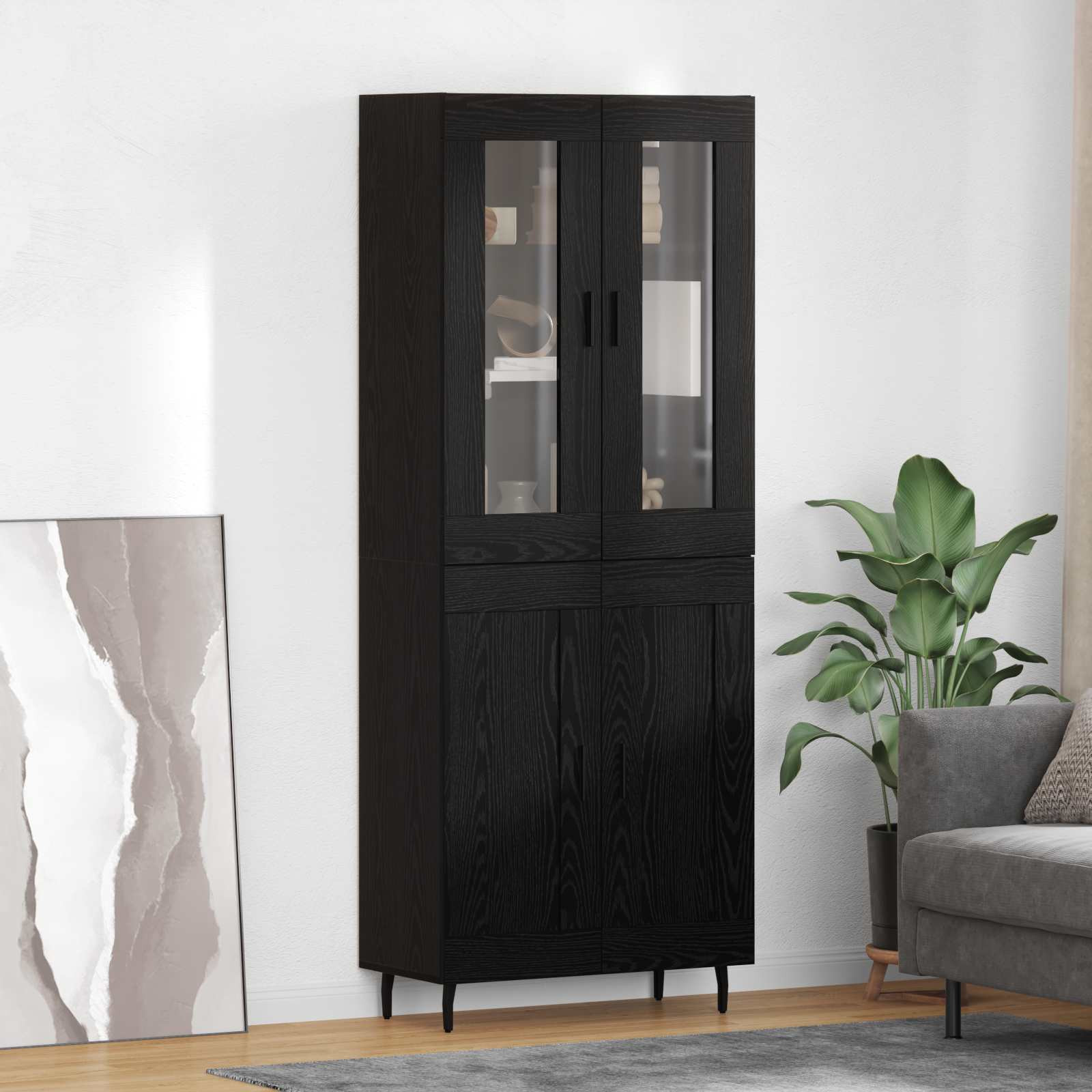 vidaXL Highboard 2 pcs Schwarz Eichen-Optik Holzwerkstoff