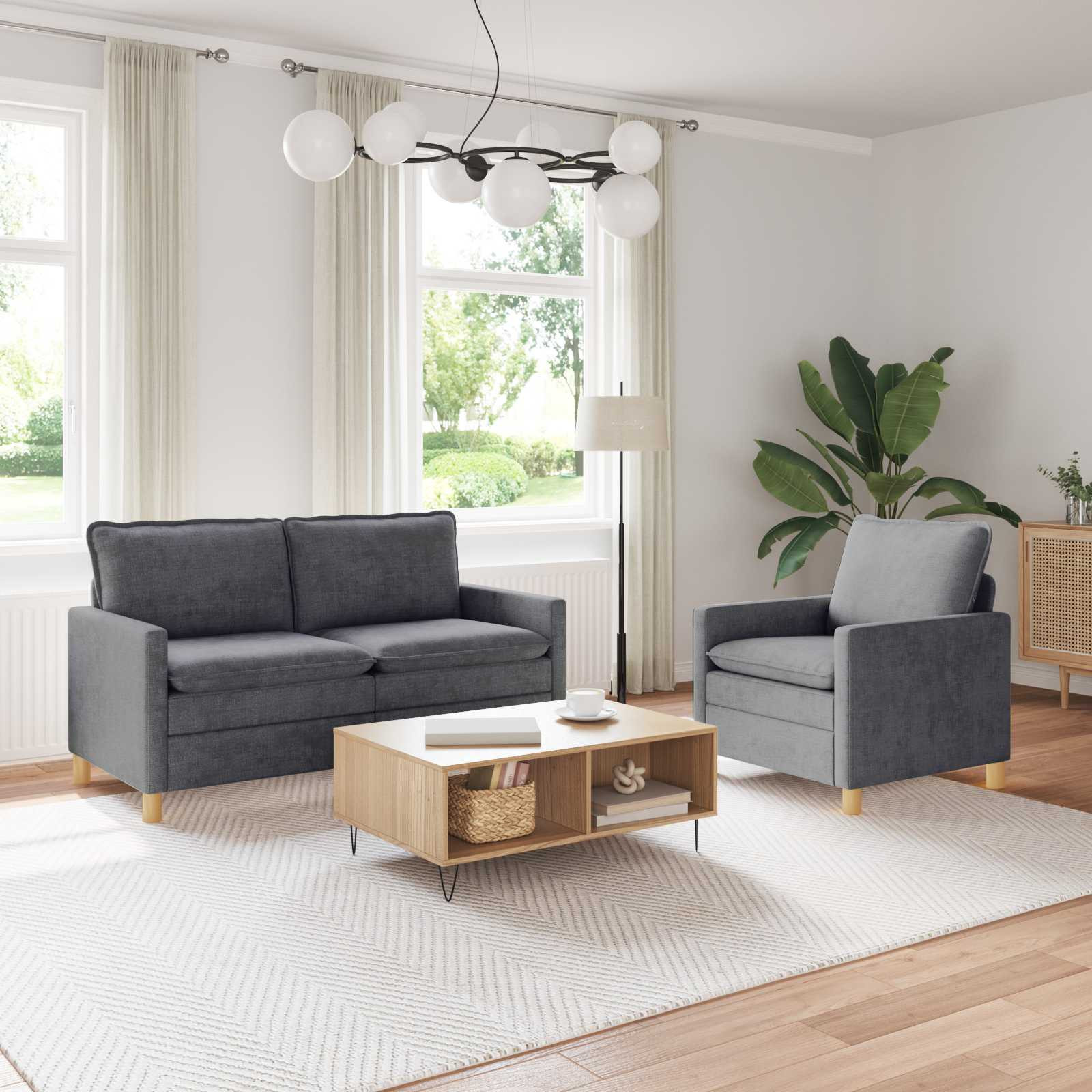 vidaXL Sofa Set 2 pcs Dunkelgrau Polyester