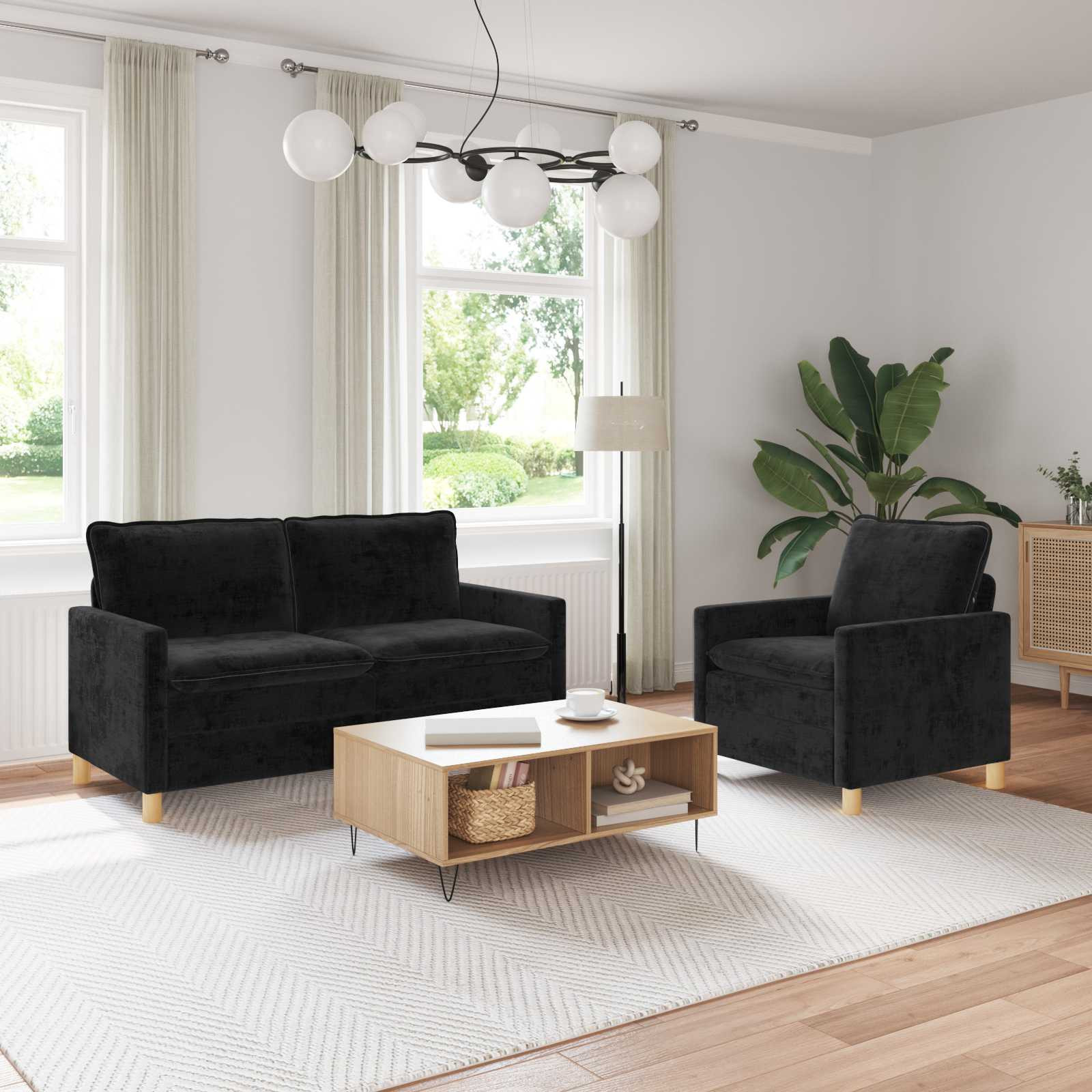 vidaXL Sofa Set 2 pcs Schwarz Polyester