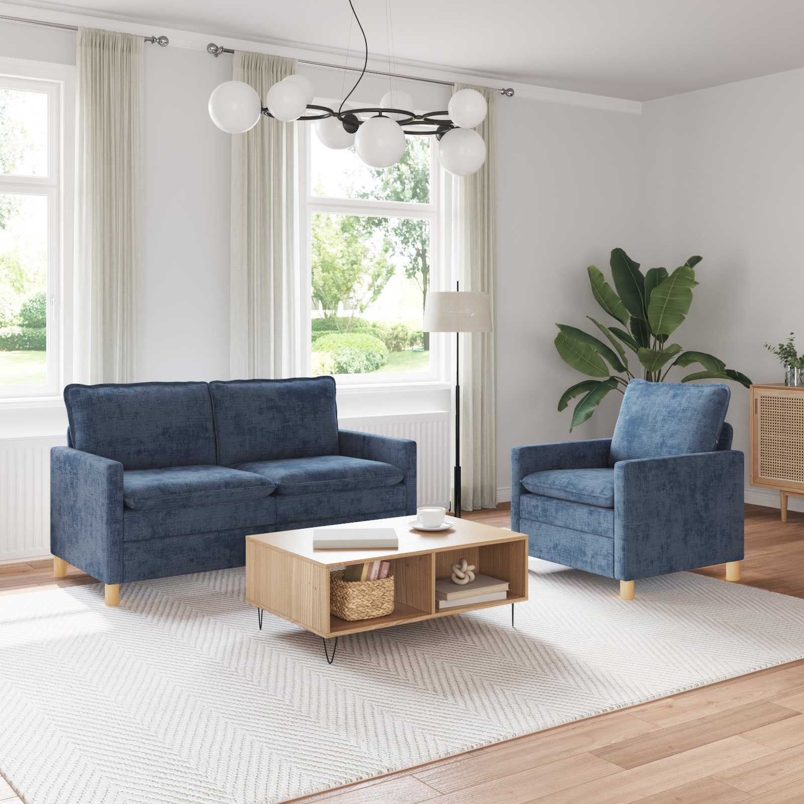 vidaXL Sofa Set 2 pcs Blau Polyester