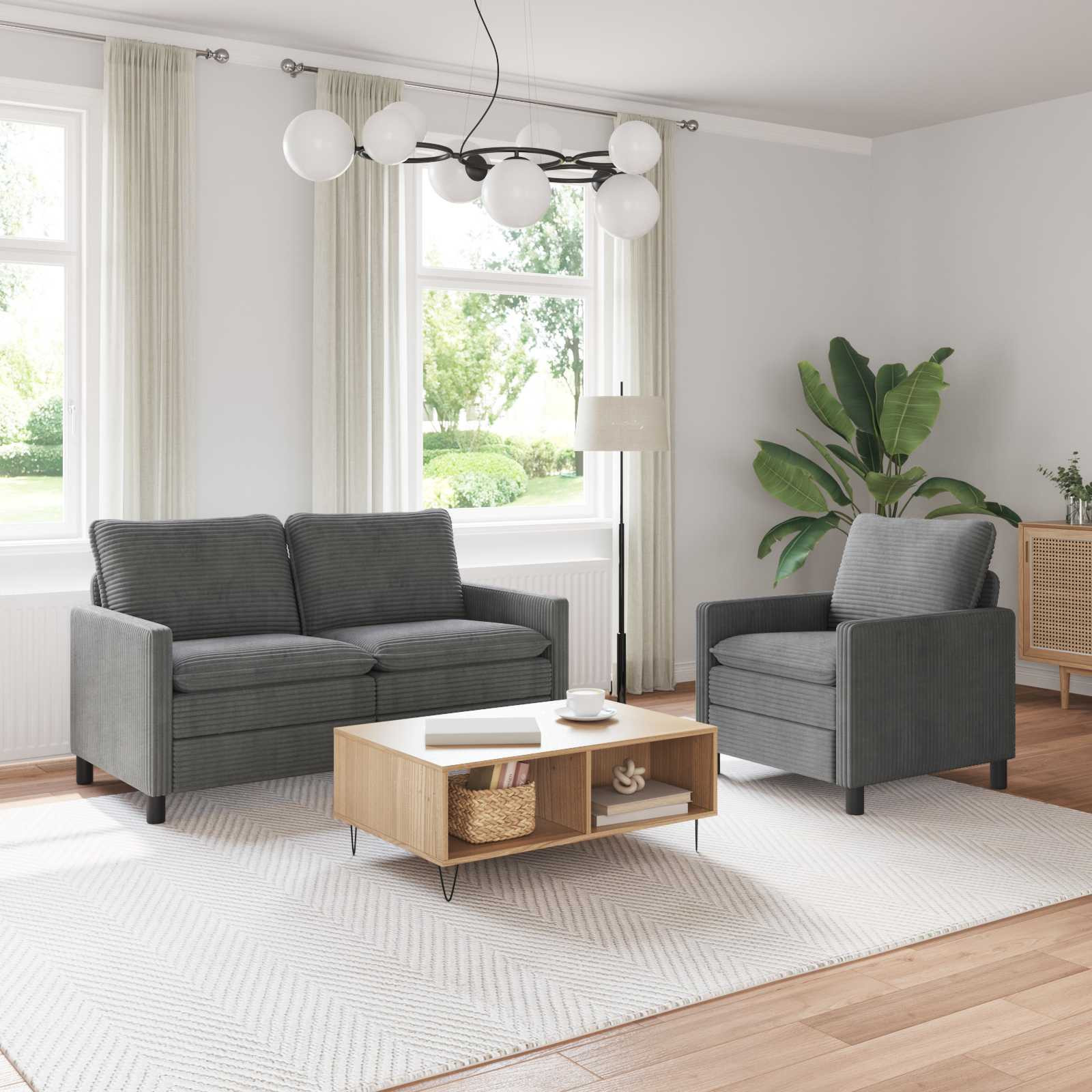 vidaXL Sofa Set 2 pcs Hellgrau Polyester