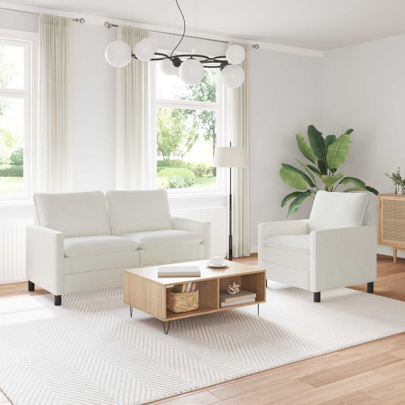 vidaXL Sofa Set 2 pcs Creme Polyester