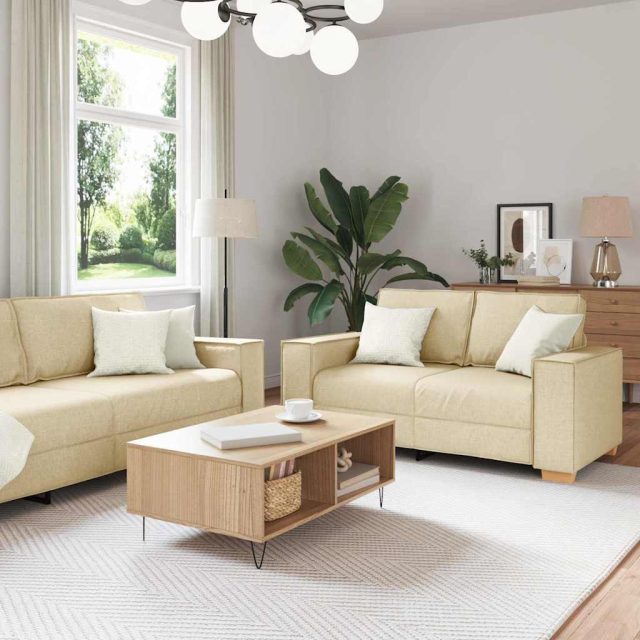 vidaXL Sofa 3 pcs Creme 220 x 80 x 84 cm Leinenmischgewebe