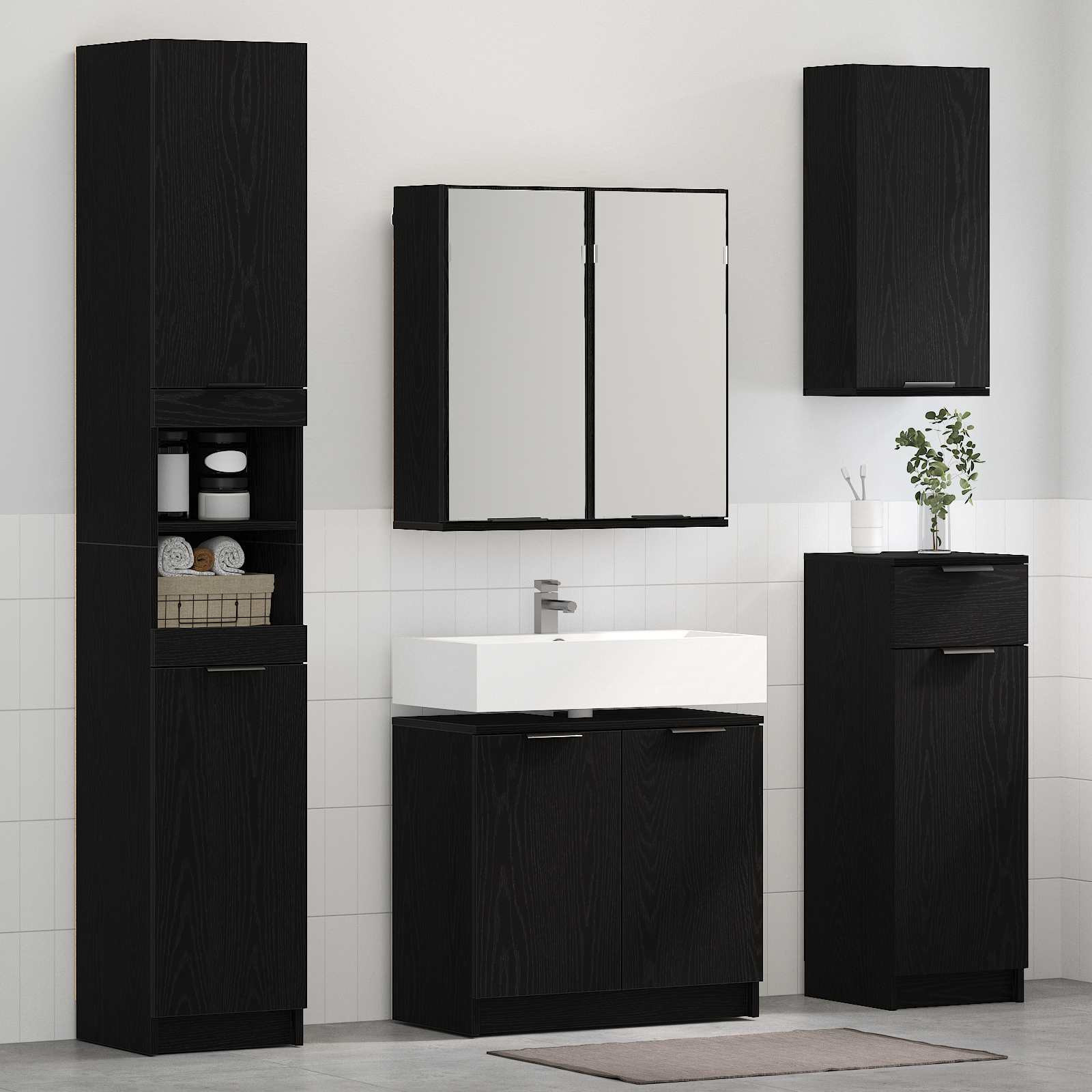 vidaXL Badezimmermöbel-Set 4 pcs Schwarz Eichen-Optik Holzwerkstoff