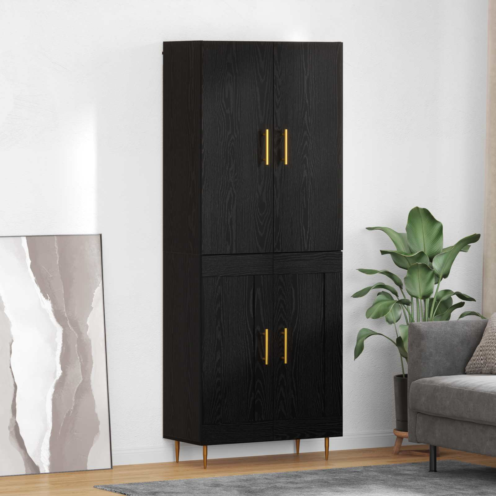 vidaXL Highboard Schwarz Eichen-Optik 69,5 x 34 x 180 cm Holzwerkstoff