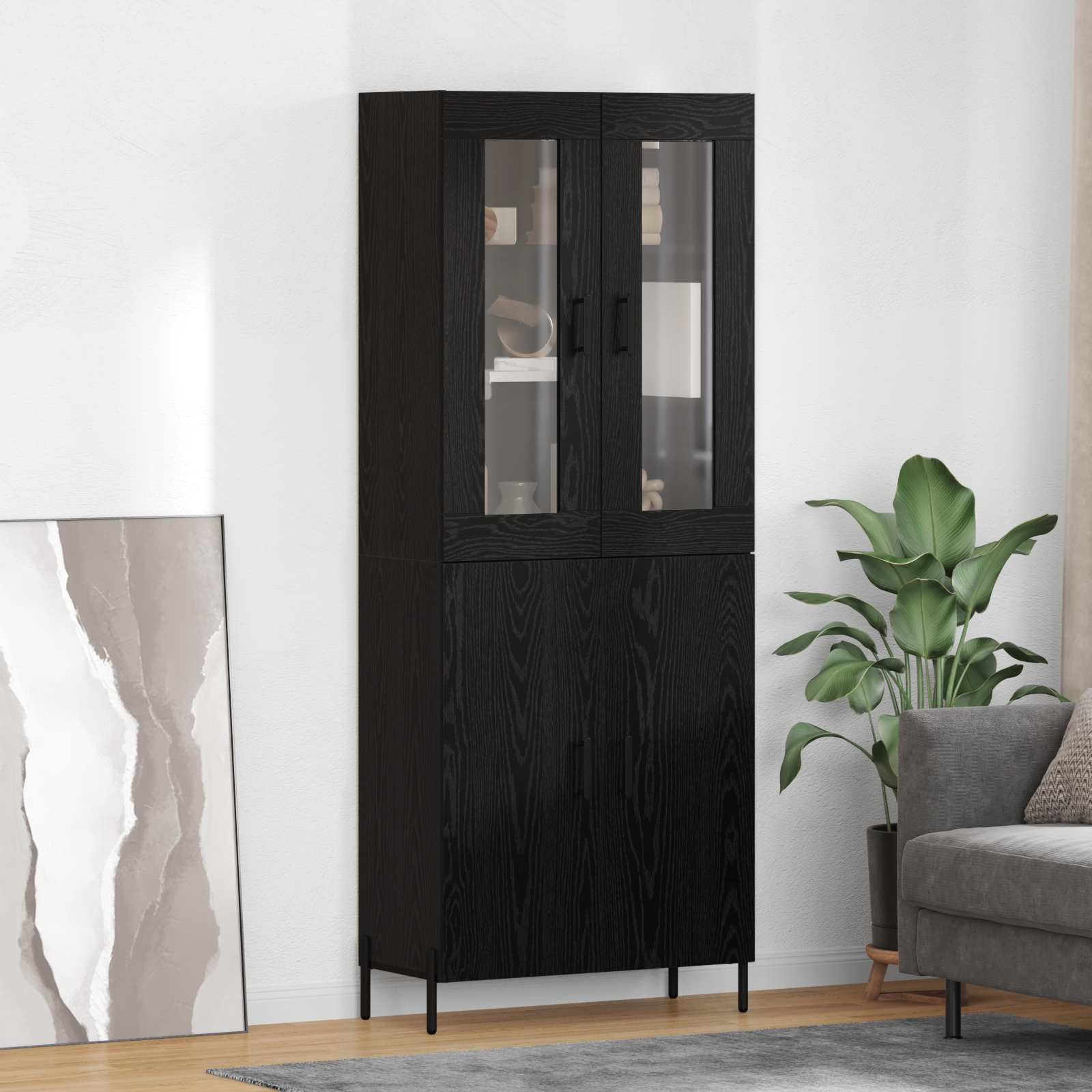 vidaXL Highboard Schwarz Eichen-Optik 69,5 x 34 x 180 cm Holzwerkstoff