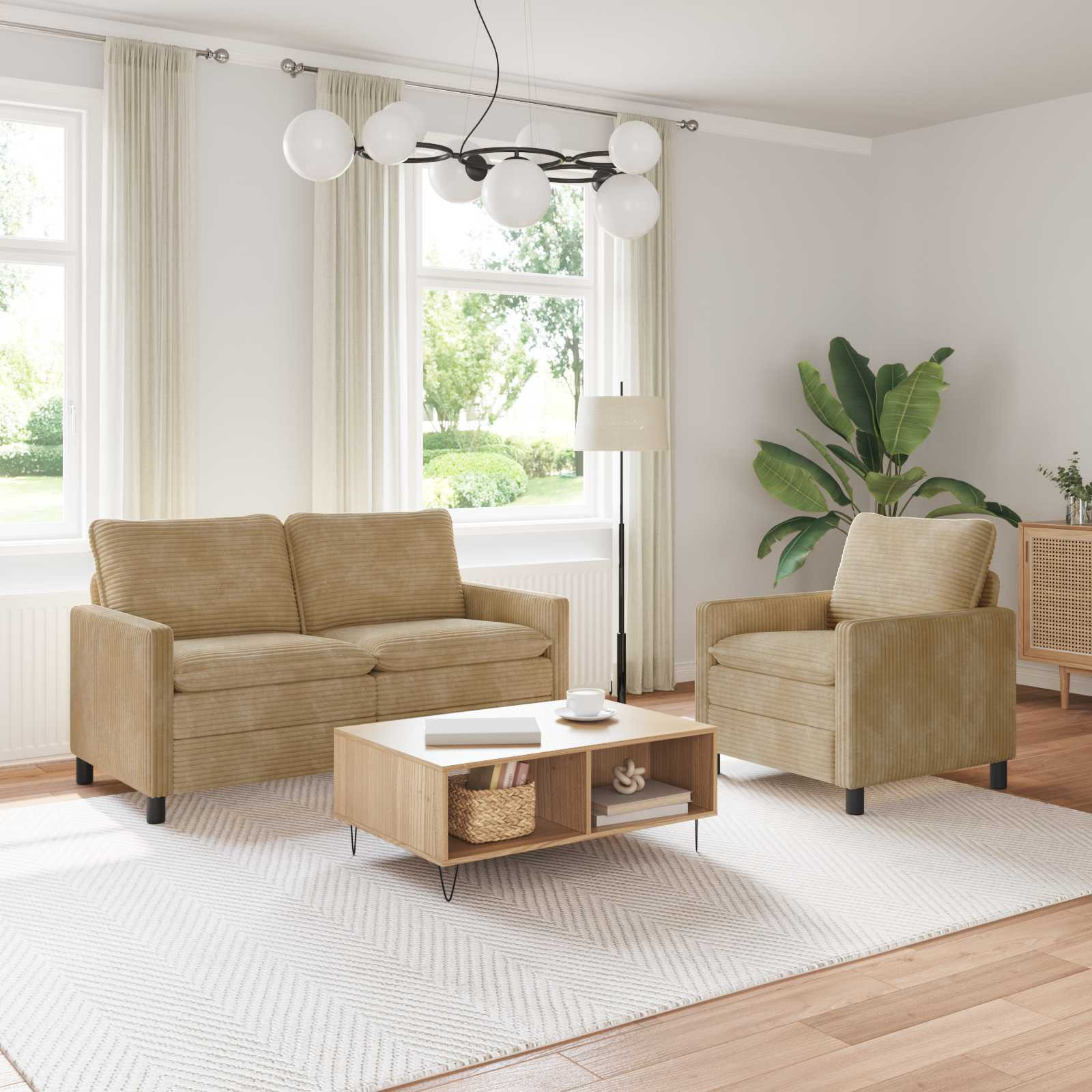 vidaXL Sofa Set 2 pcs Taupe Polyester