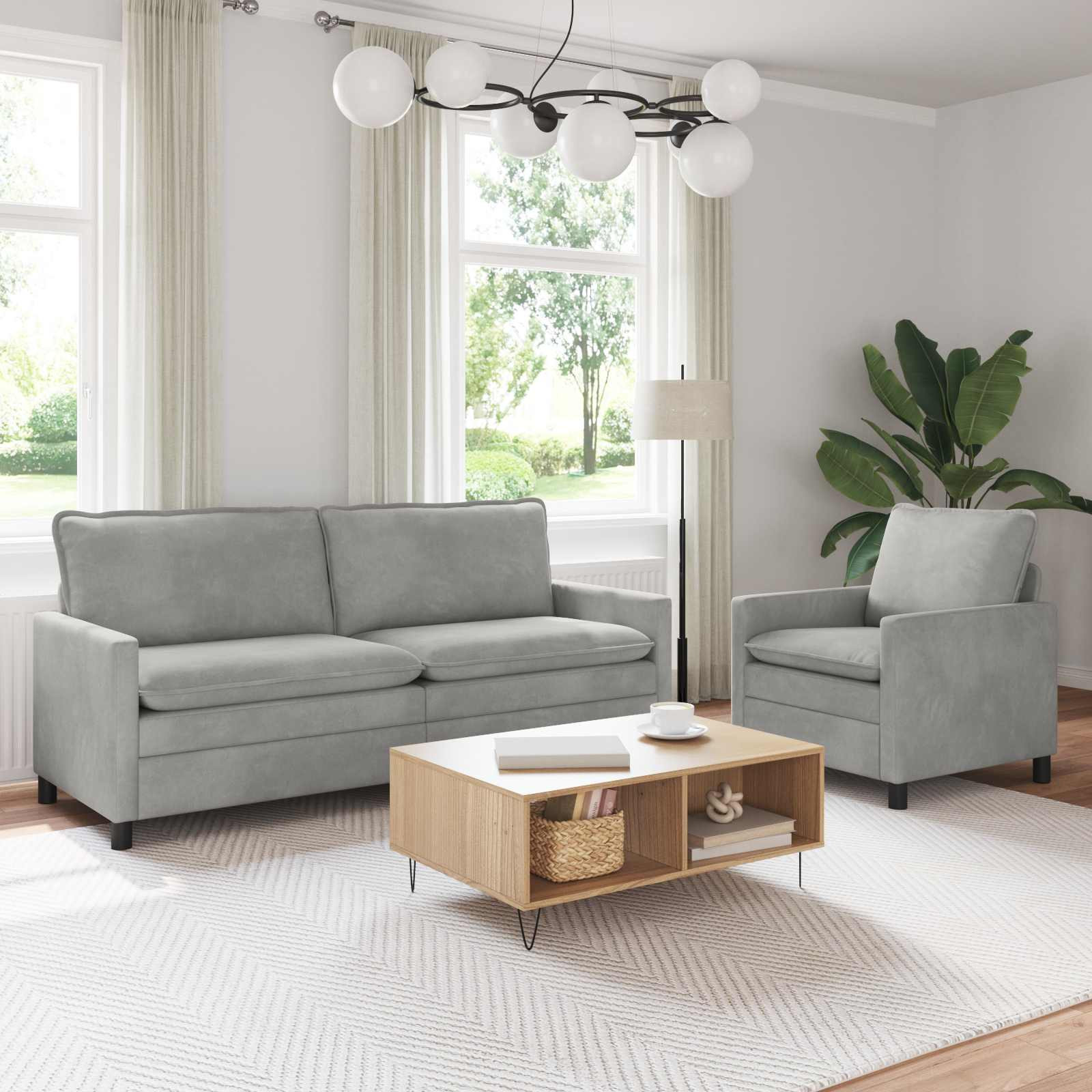 vidaXL Sofa Set 2 pcs Hellgrau Samt