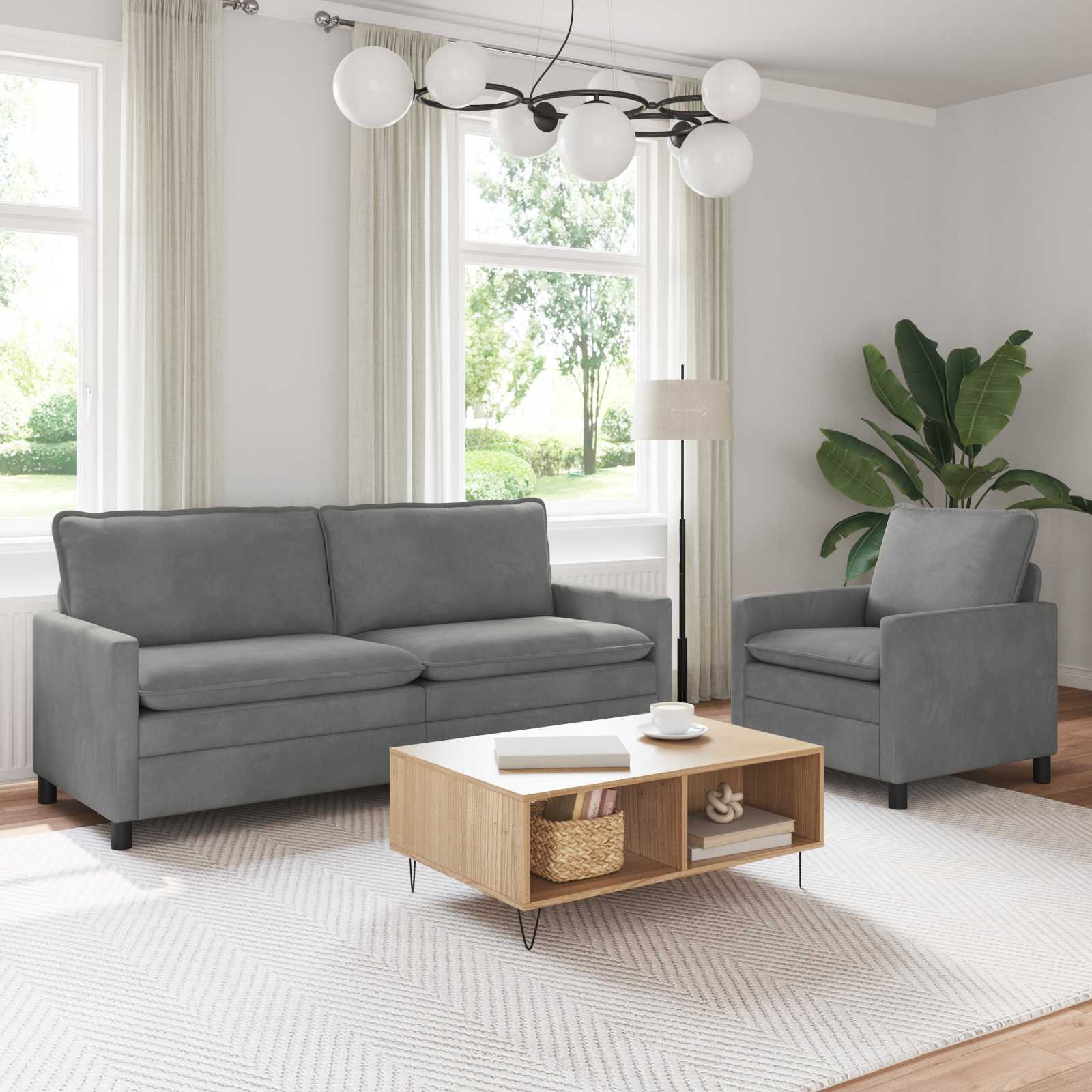 vidaXL Sofa Set 2 pcs Dunkelgrau Samt