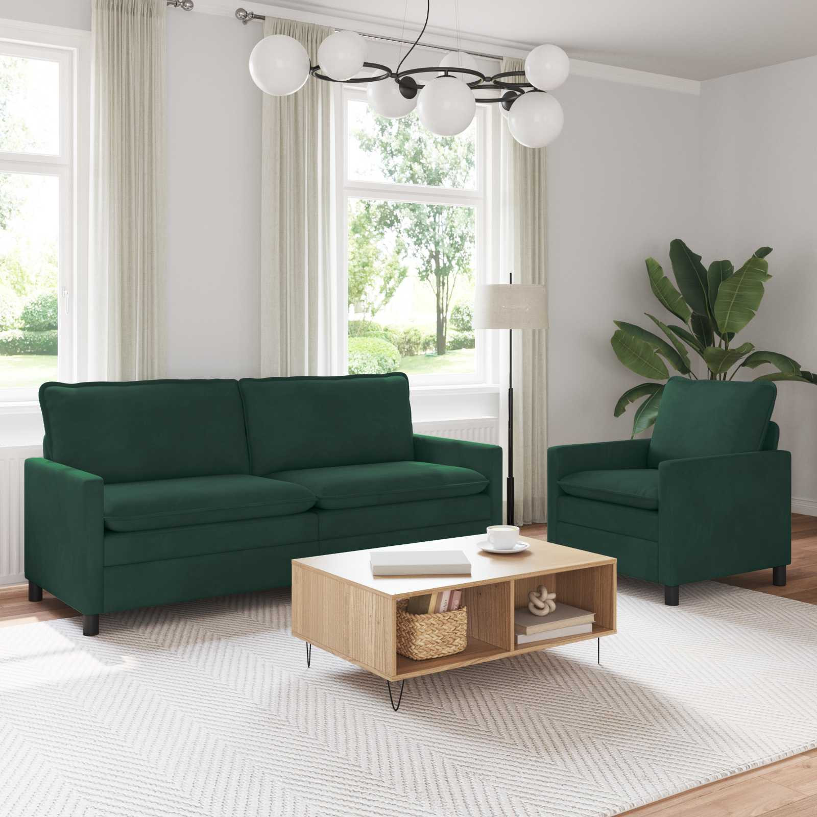 vidaXL Sofa Set 2 pcs Dunkelgrün Samt