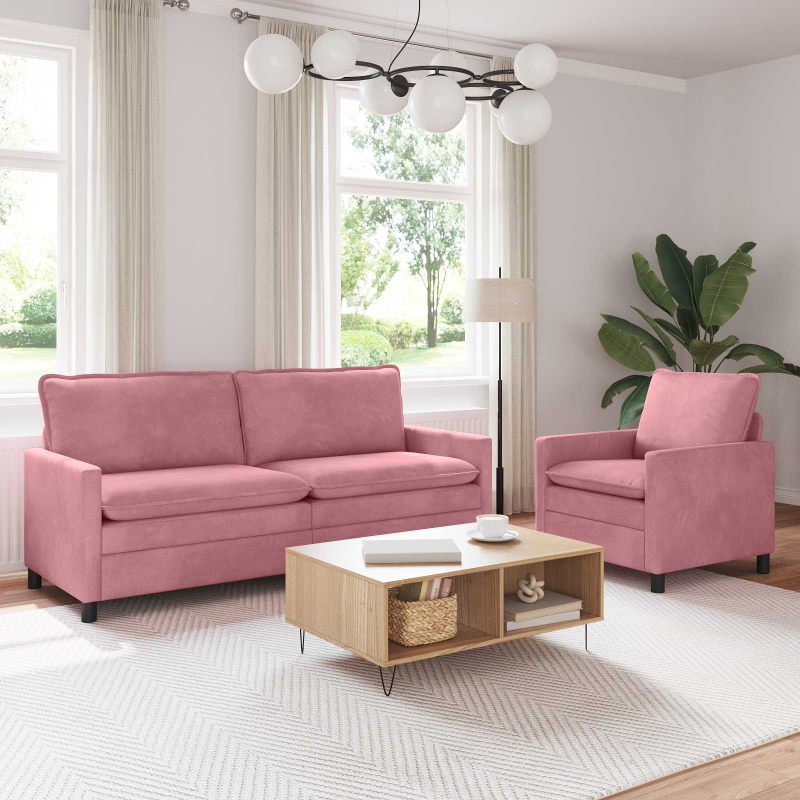vidaXL Sofa Set 2 pcs Rosa Samt