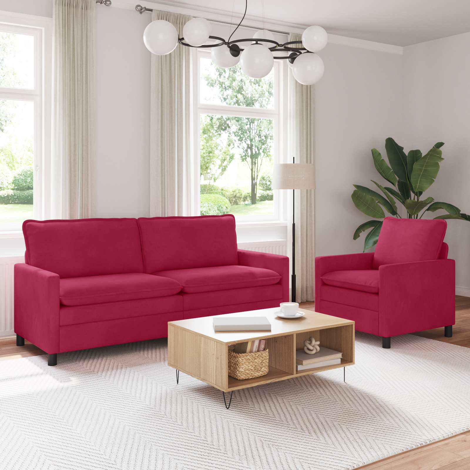vidaXL Sofa Set 2 pcs Weinrot Samt