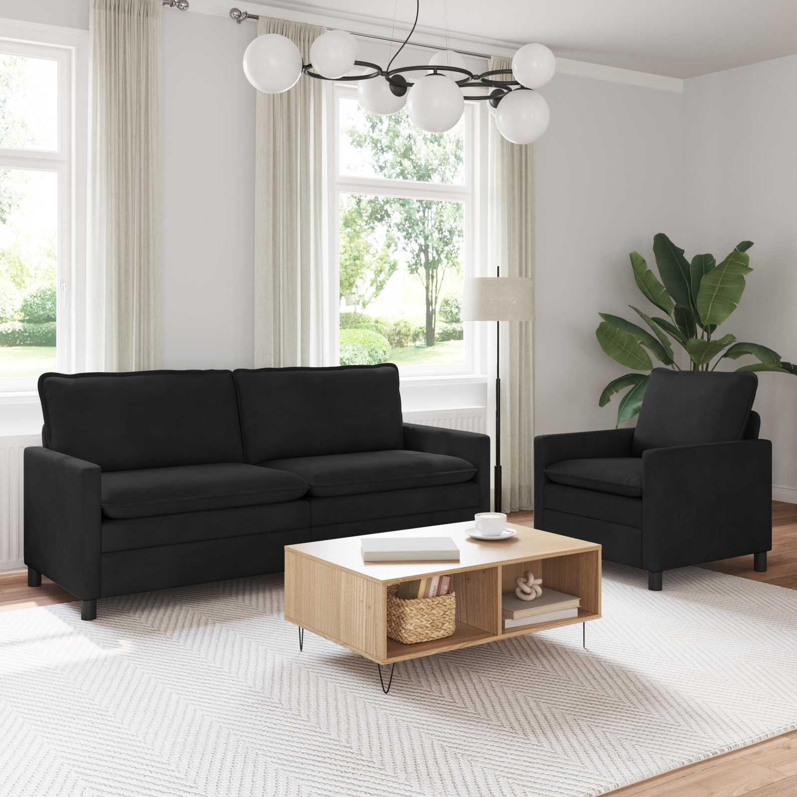 vidaXL Sofa Set 2 pcs Schwarz Samt