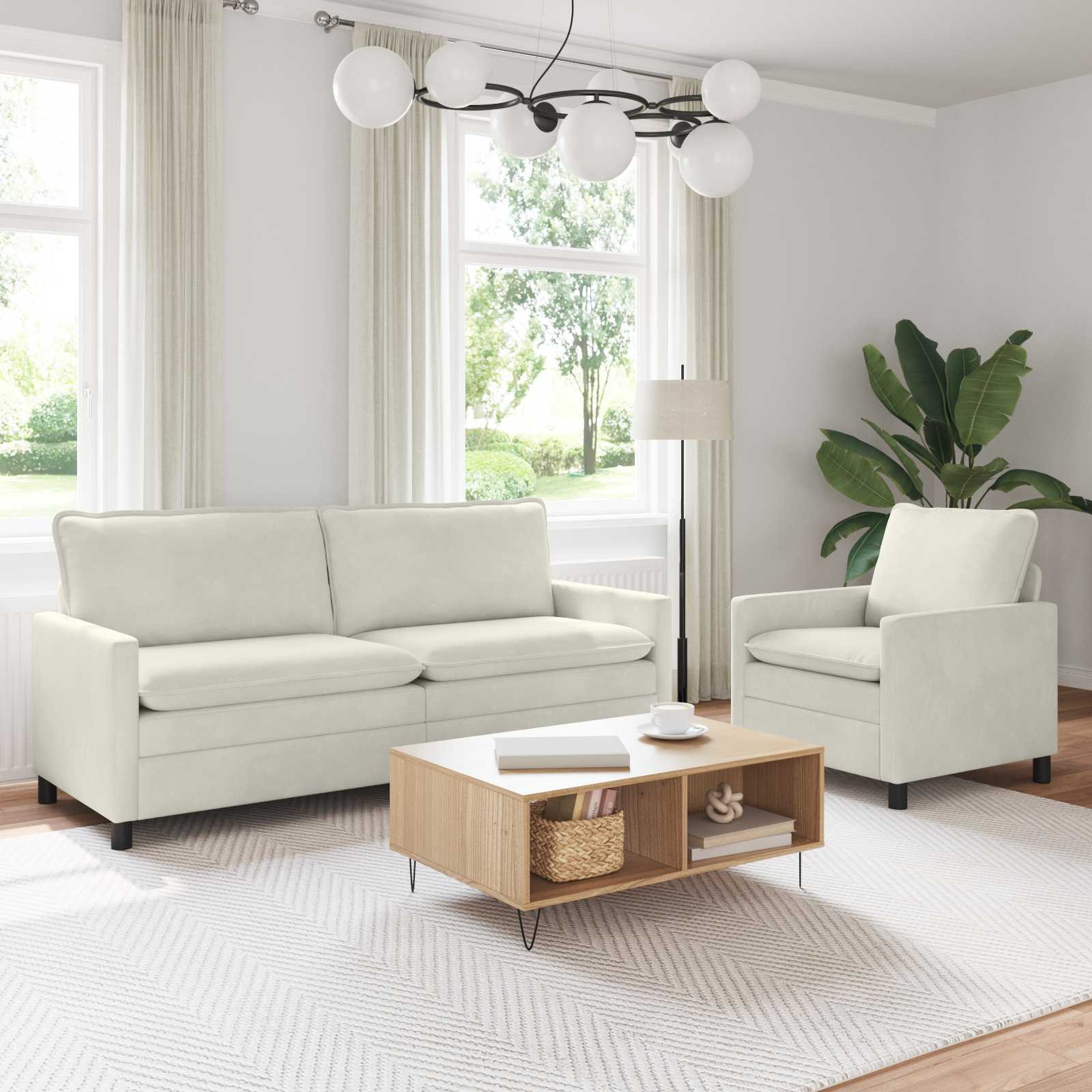 vidaXL Sofa Set 2 pcs Creme Samt