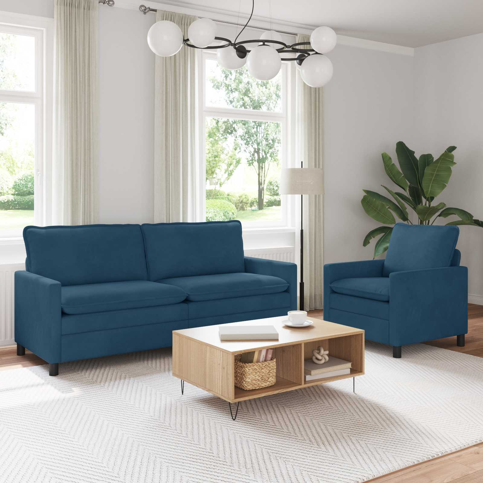 vidaXL Sofa Set 2 pcs Blau Samt