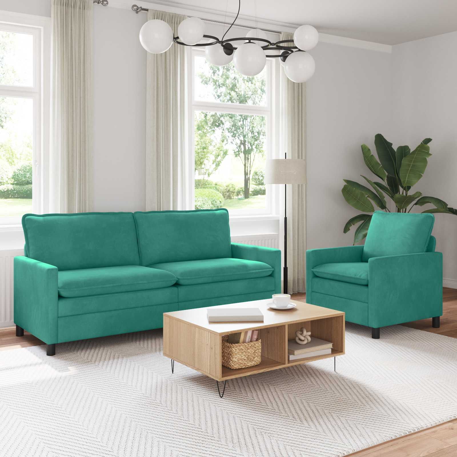 vidaXL Sofa Set 2 pcs Türkis Samt