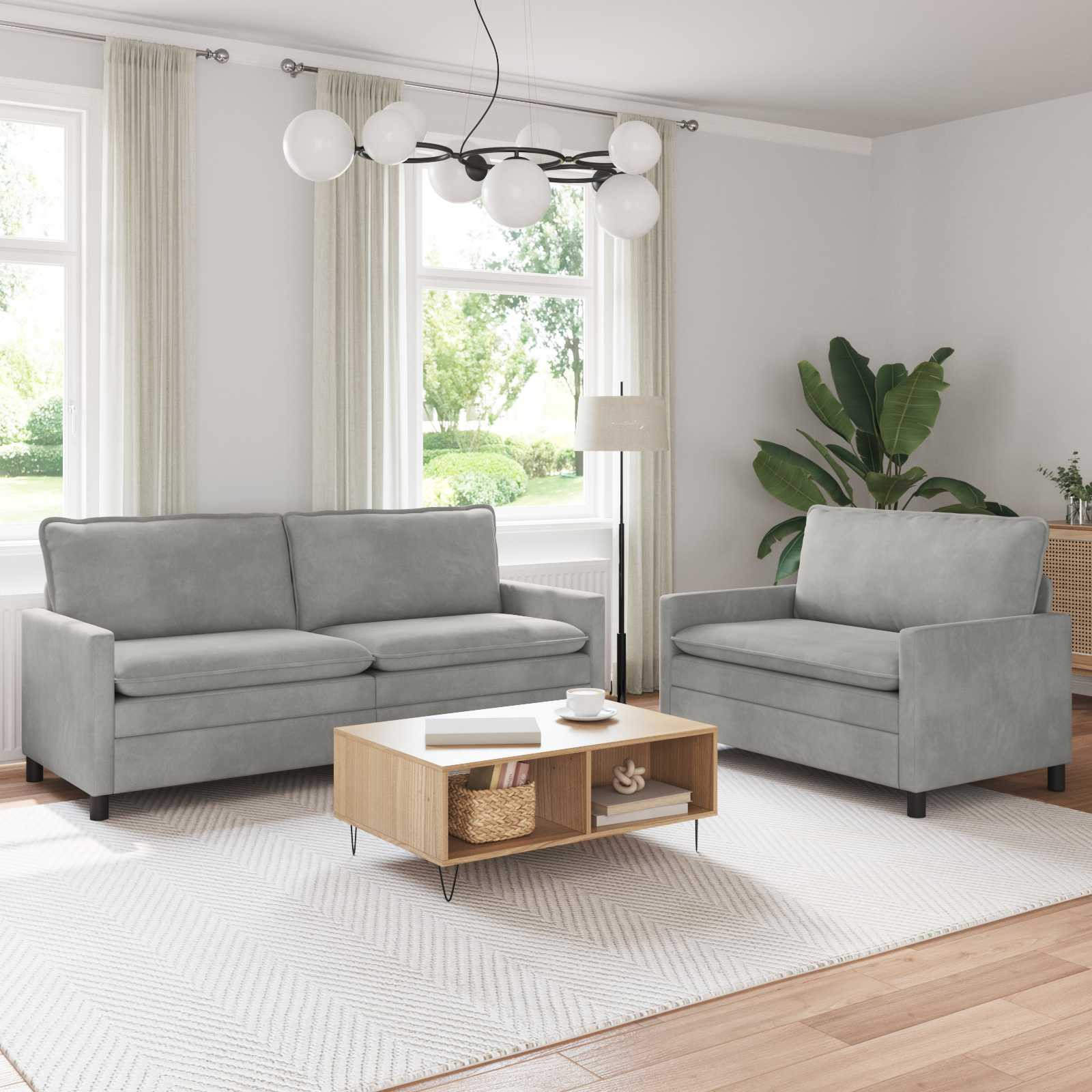 vidaXL Sofa Set 2 pcs Hellgrau Samt