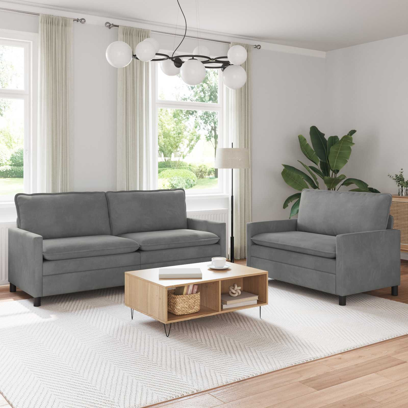 vidaXL Sofa Set 2 pcs Dunkelgrau Samt