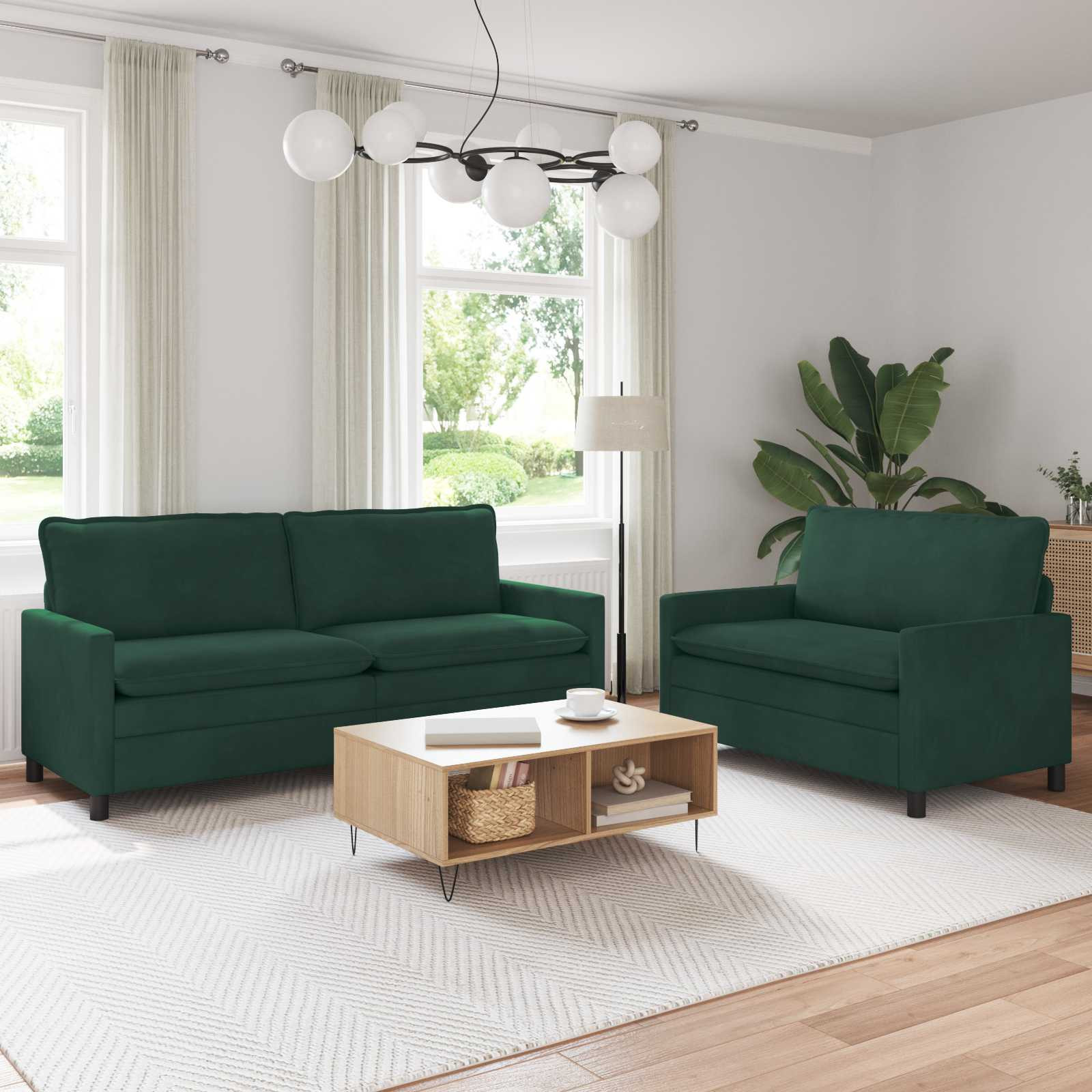vidaXL Sofa Set 2 pcs Dunkelgrün Samt