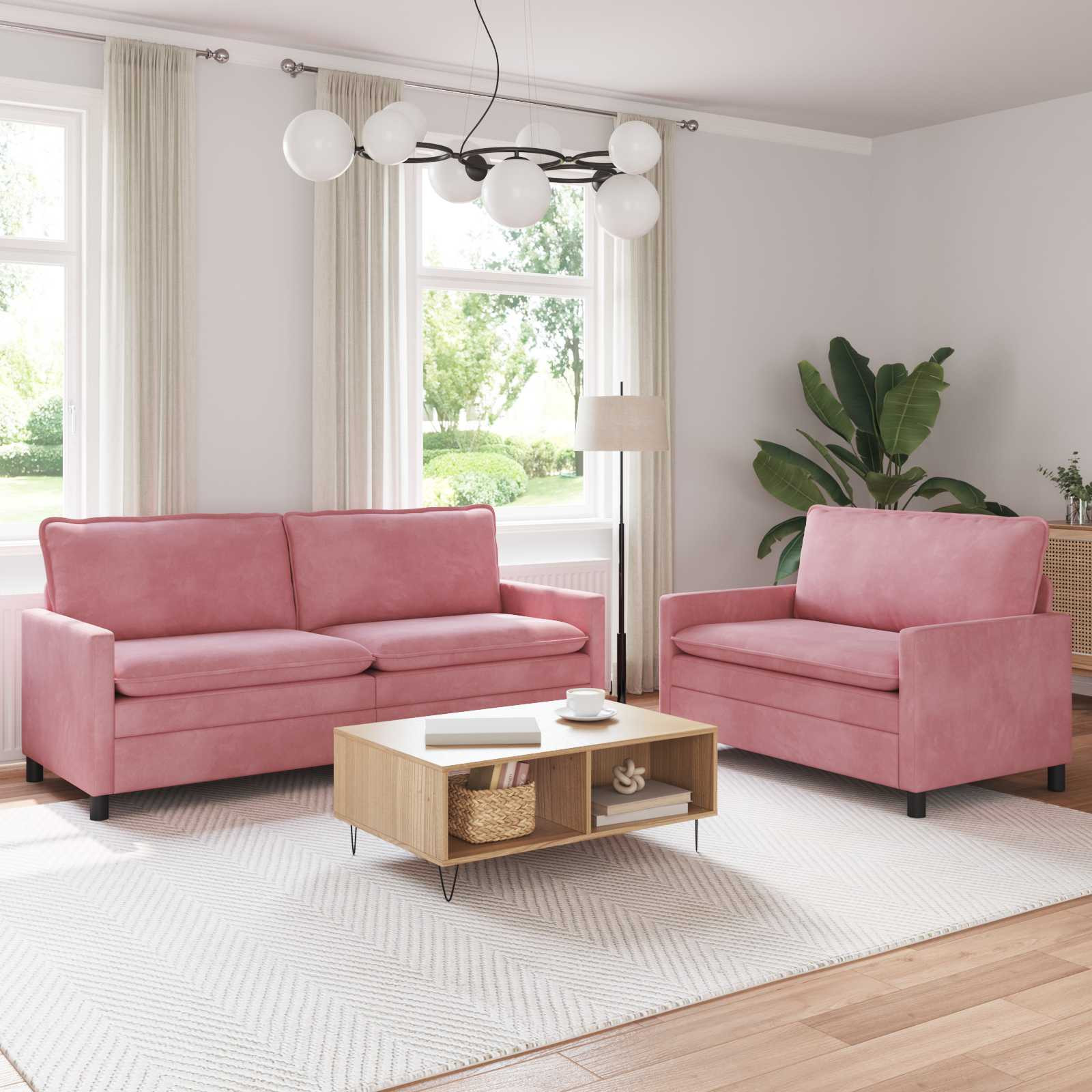 vidaXL Sofa Set 2 pcs Rosa Samt