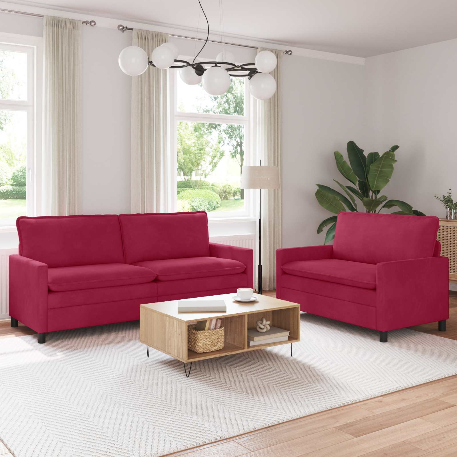 vidaXL Sofa Set 2 pcs Weinrot Samt