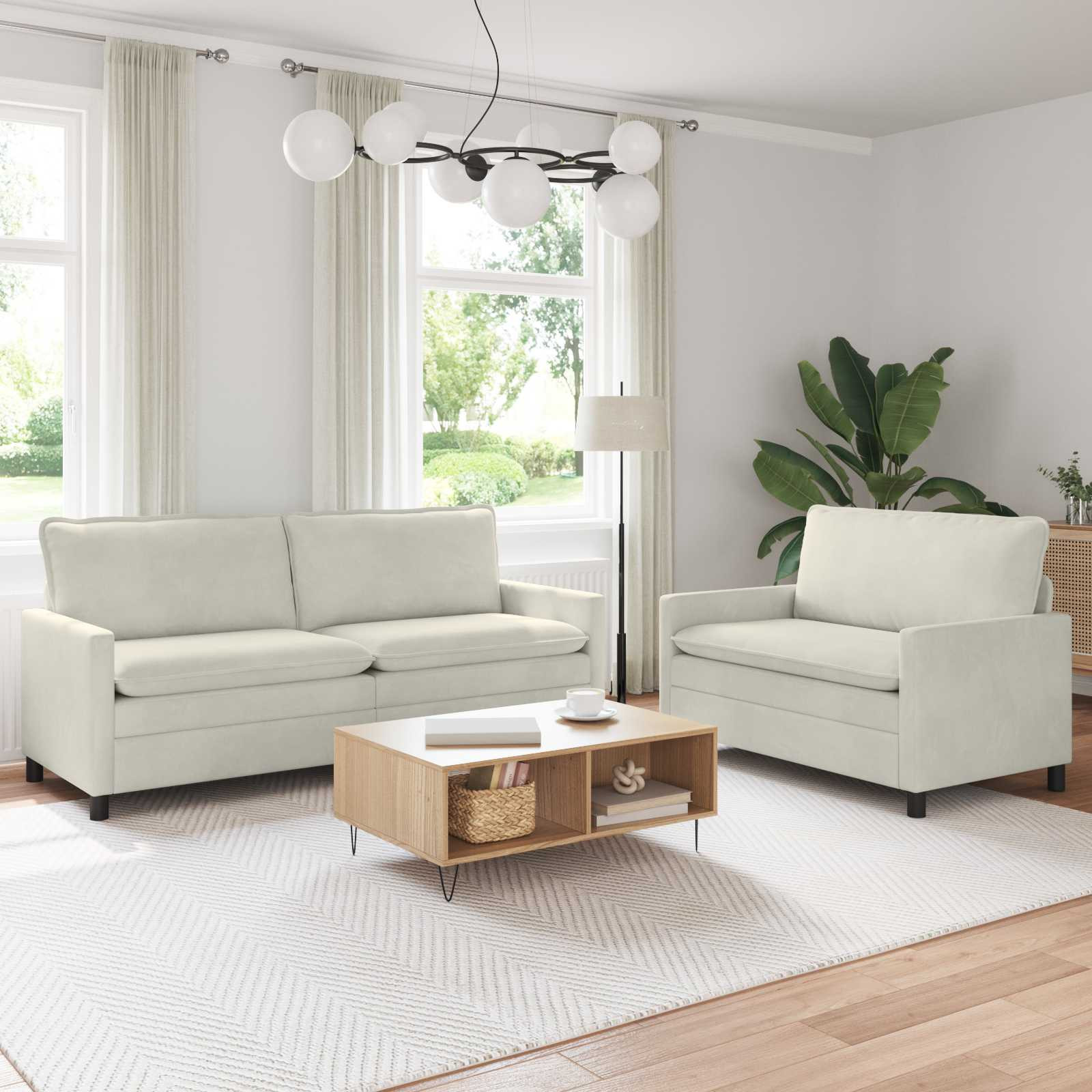 vidaXL Sofa Set 2 pcs Creme Samt