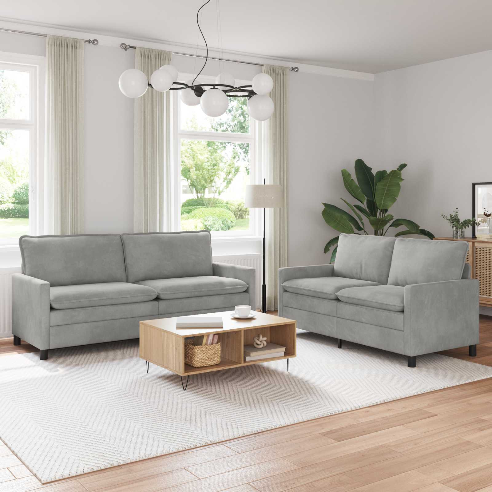 vidaXL Sofa Set 2 pcs Hellgrau Samt