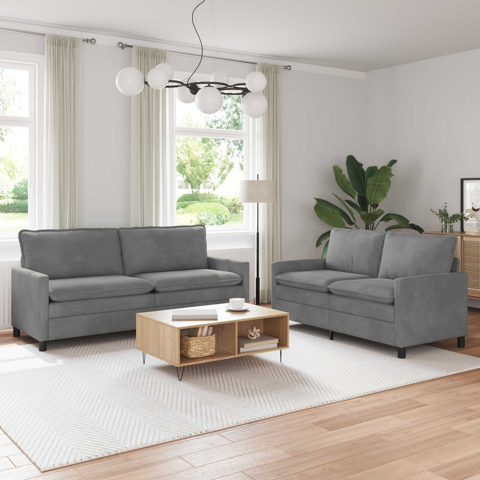 vidaXL Sofa Set 2 pcs Dunkelgrau Samt