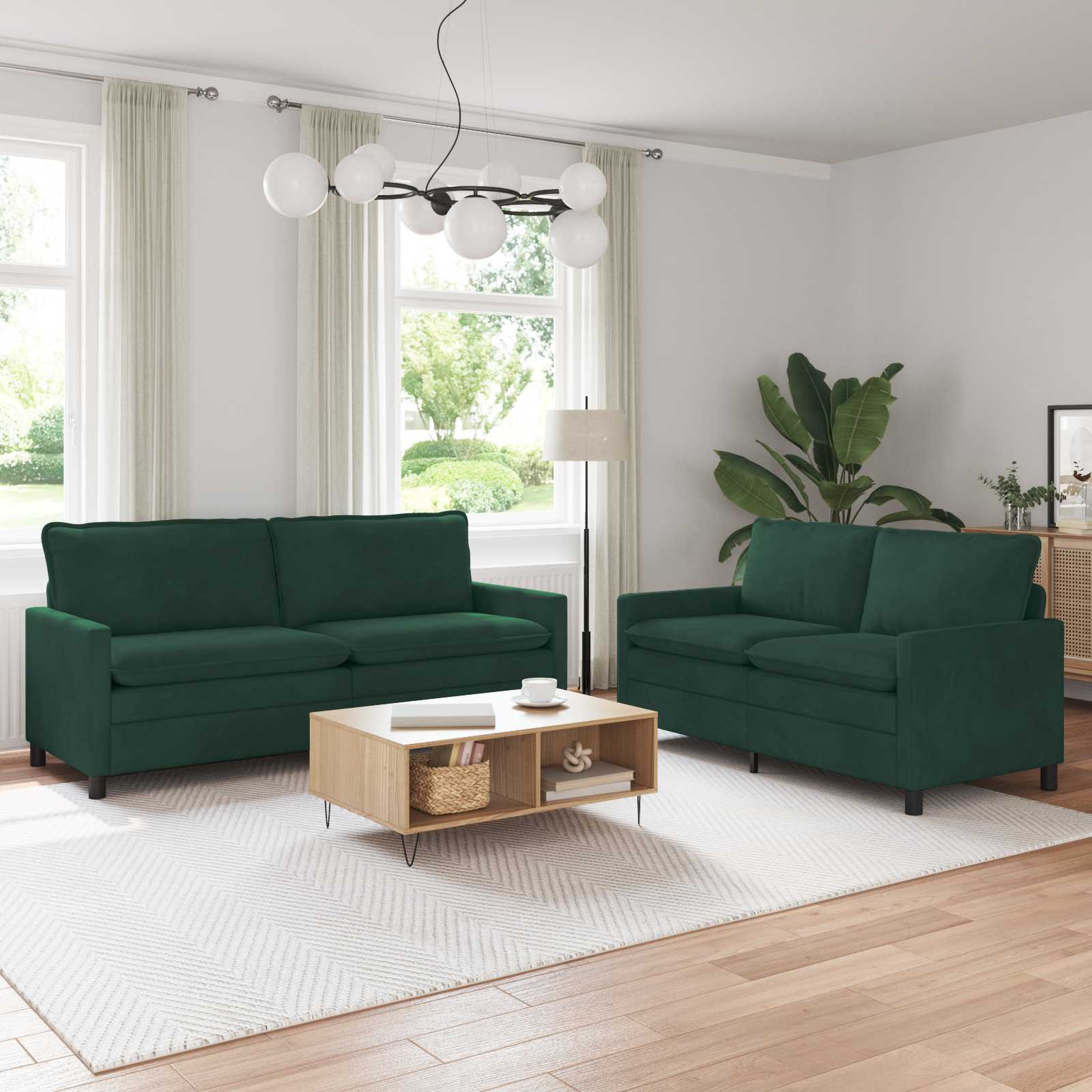 vidaXL Sofa Set 2 pcs Dunkelgrün Samt