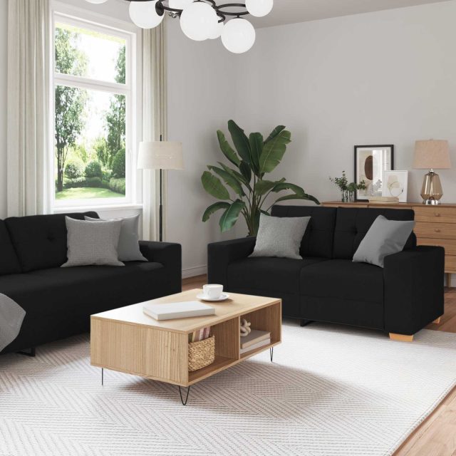 vidaXL Sofa 3 pcs Schwarz 221 x 80 x 80 cm Leinenmischgewebe