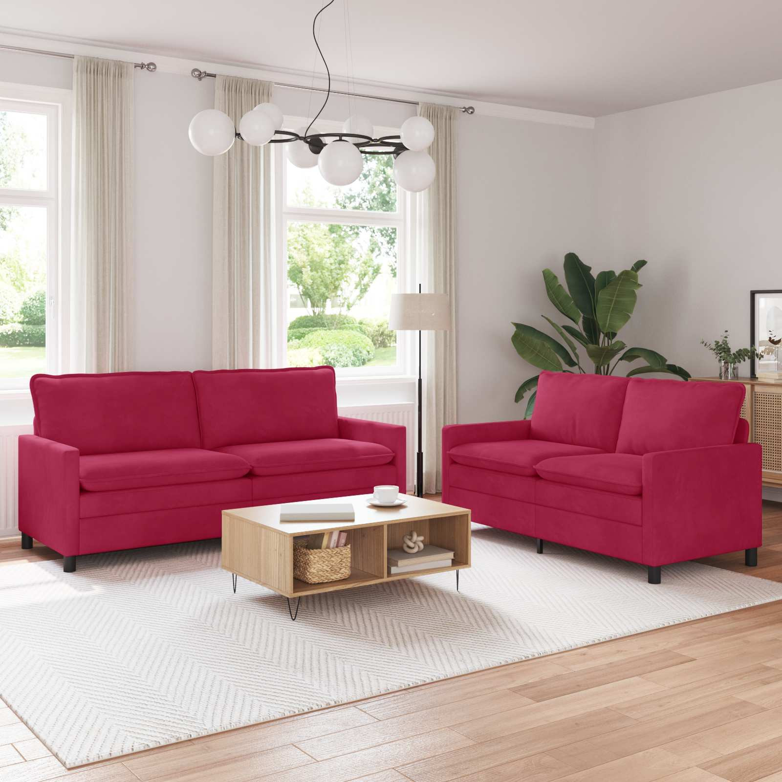 vidaXL Sofa Set 2 pcs Weinrot Samt