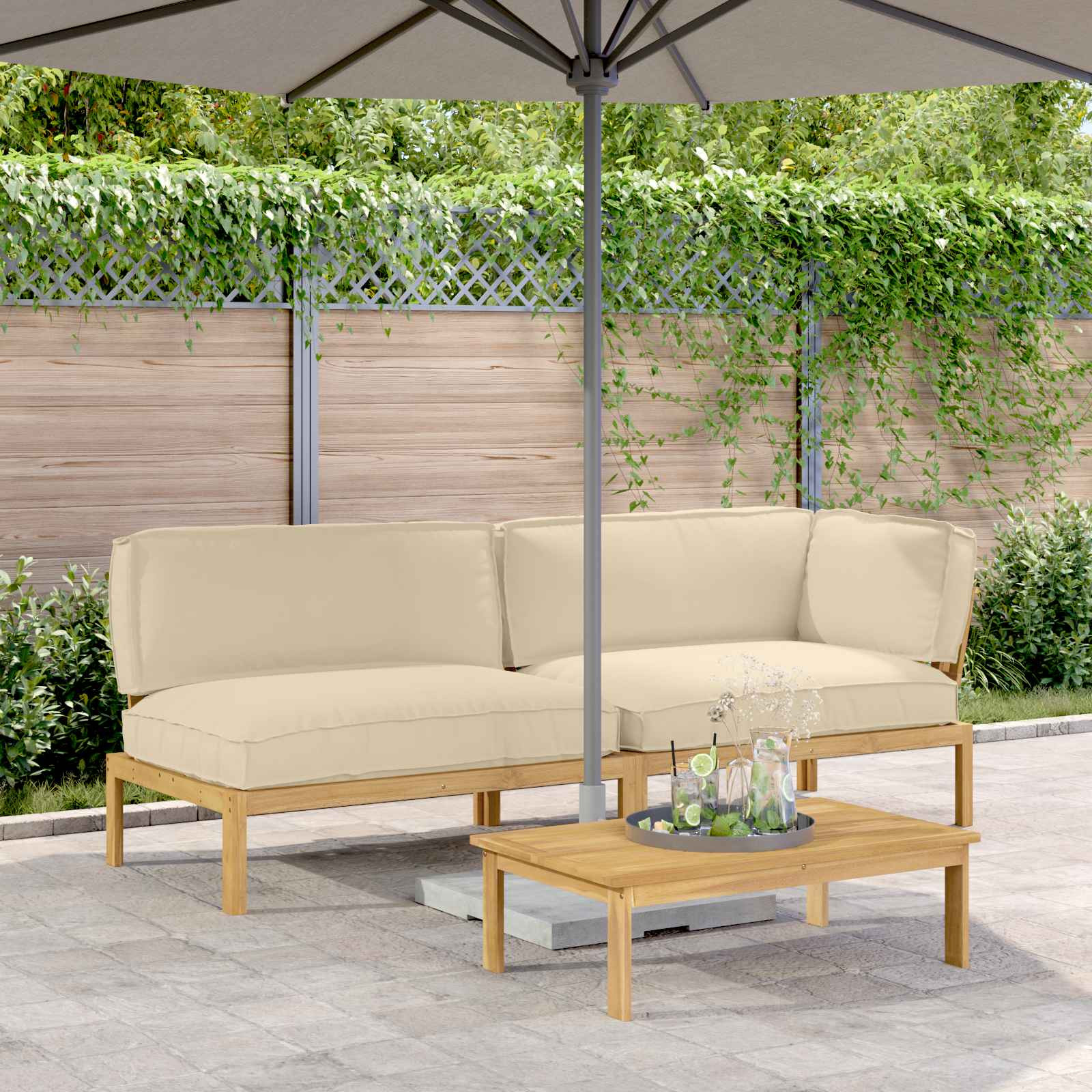 vidaXL Sofa Set mit Kissen Uni 3 pcs Beige Massivholz Akazie