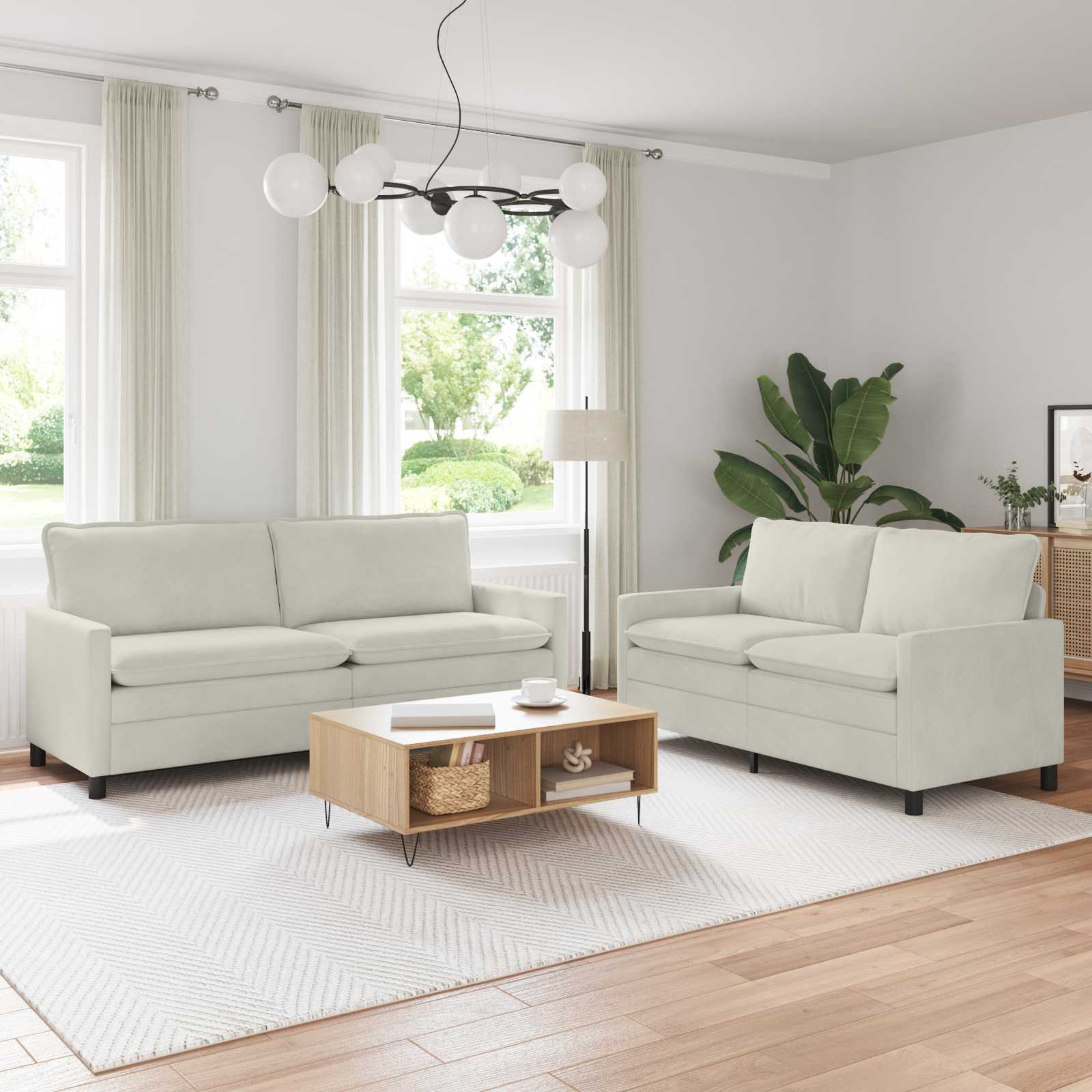 vidaXL Sofa Set 2 pcs Creme Samt