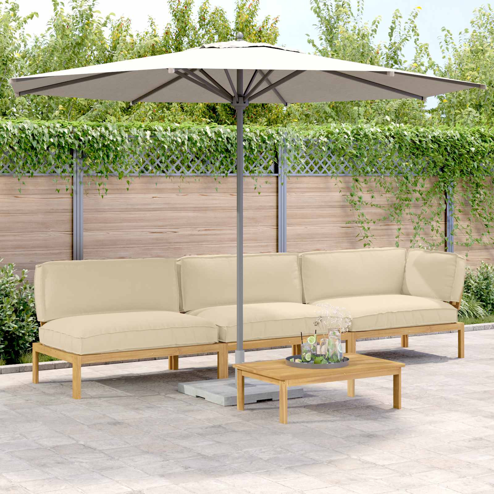 vidaXL Sofa Set mit Kissen Uni 4 pcs Beige Massivholz Akazie