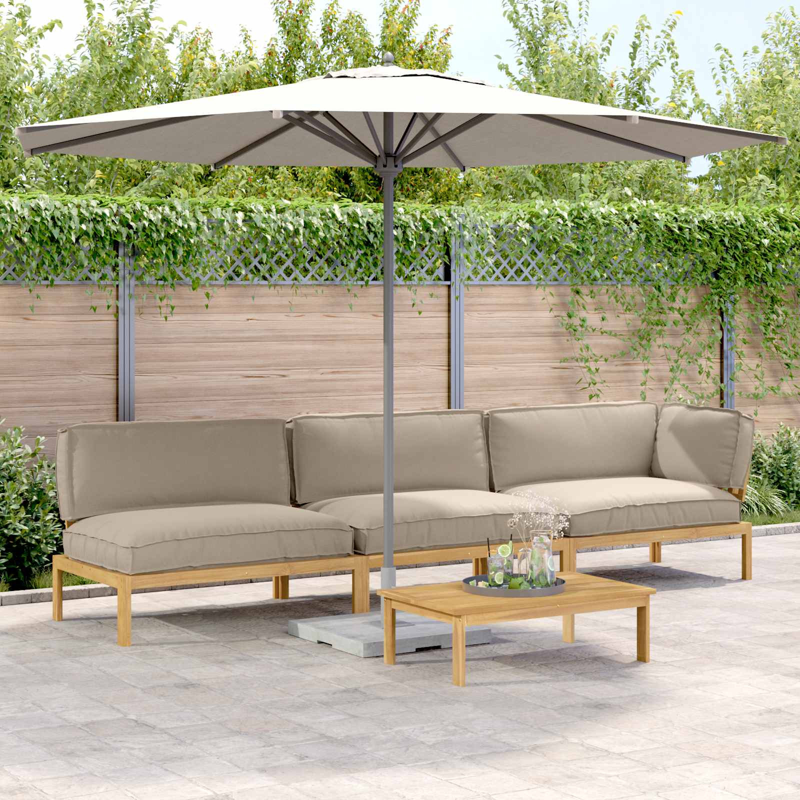 vidaXL Sofa Set mit Kissen Uni 4 pcs Taupe Massivholz Akazie