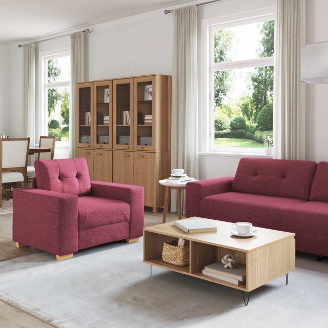 vidaXL Sofa 3 pcs Wind Rot 221 x 80 x 80 cm Leinenmischgewebe