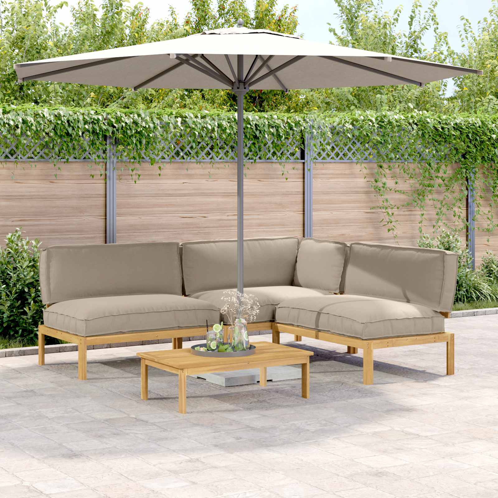 vidaXL Sofa Set mit Kissen Uni 4 pcs Taupe Massivholz Akazie