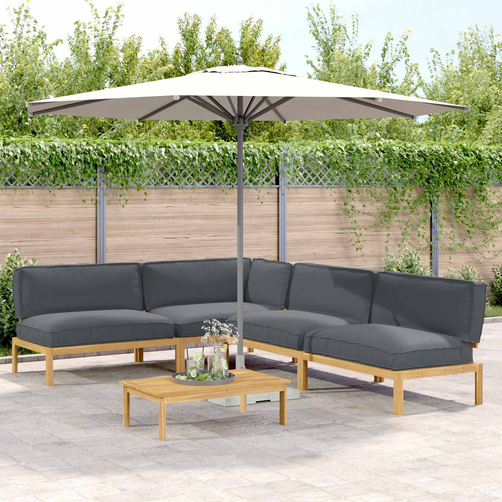 vidaXL Sofa Set mit Kissen Uni 5 pcs Anthrazit Massivholz Akazie