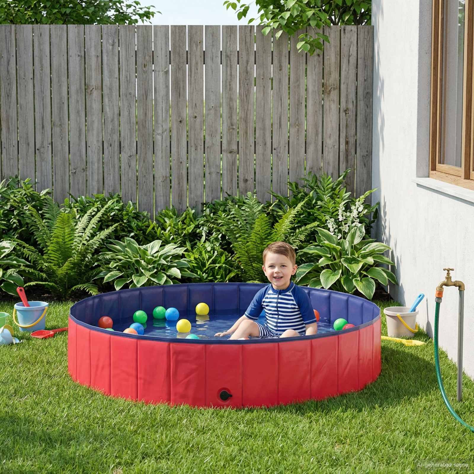 vidaXL Kinder Schwimmbecken Rot und Blau Ø 160 x 30 cm