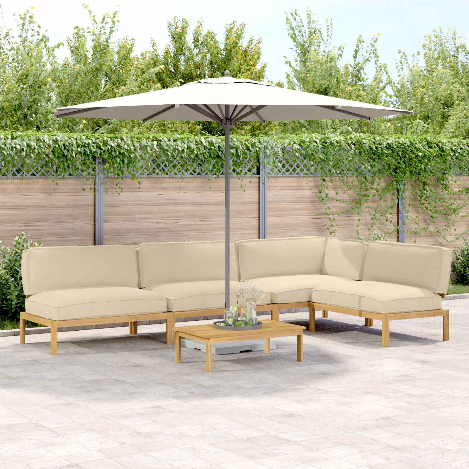 vidaXL Sofa Set mit Kissen Uni 5 pcs Beige Massivholz Akazie